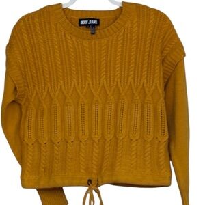 DKNY Jeans Cable-Knit Shoulder Detail Crew Neck Sweater Golden Yellow Size S